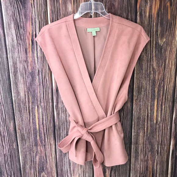 Ryegrass Tops - Ryegrass Faux Sueded Wrap Style Vest Top Womens 1X Pink Sleeveless Tie Waist